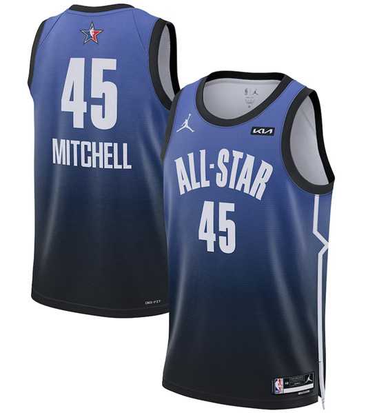 Men%27s 2023 All-Star #45 Donovan Mitchell Blue Game Swingman Stitched Basketball Jersey Dzhi